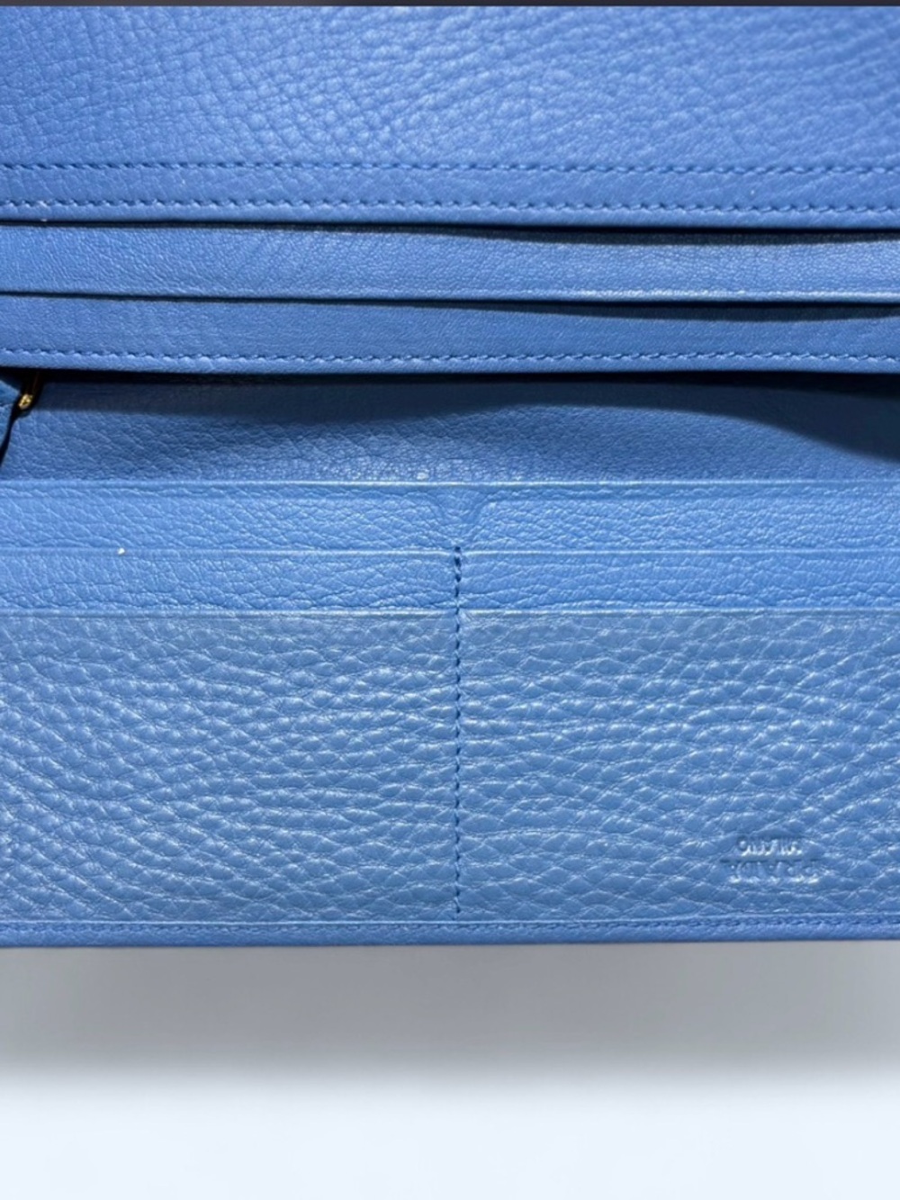 Authentic Prada Blue Leather Wallet Gold Logo w/ Certificate - Picture 13 of 16